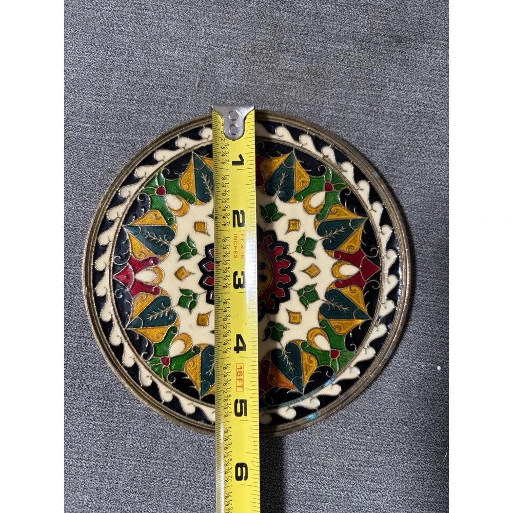 Vintage Cloisonne Turkish Enamel Bronze Wall Plate 5 1/4